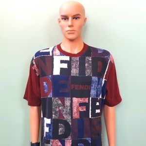 Fendi Authentic Mens Red Short Sleeve Fendi Print All Over T-Shirt Size 48